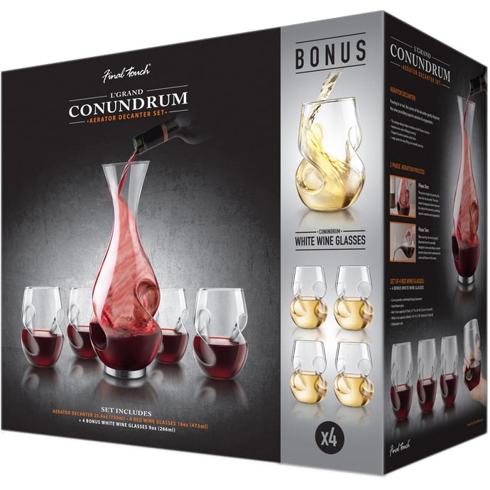 L'Grand Conundrum Decanter & Glass Set with Bonus Glasses