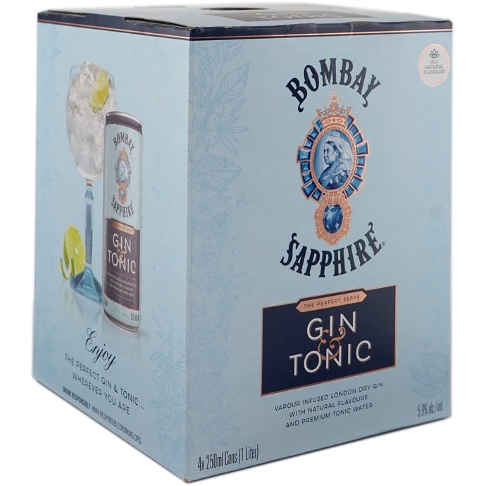 Bombay Sapphire Gin and Tonic 4 Pack Cans