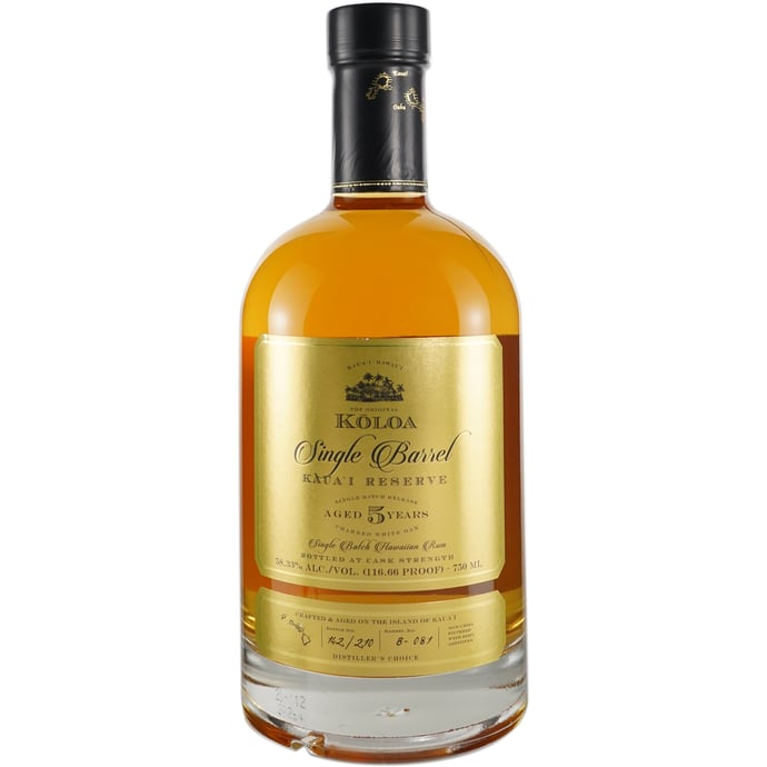 Koloa Kaua'i Reserve Single Barrel 5 year aged Barrel Strength Hawaiian Rum