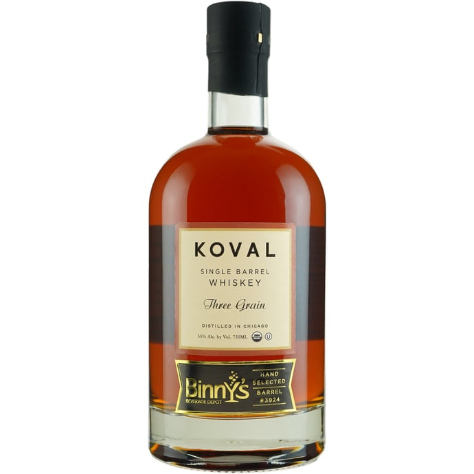 Koval Three Grain Whiskey Single Barrel # 3924 Binny's Handpicked