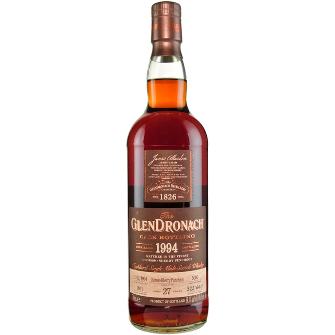 Glendronach 27 year old Vintage Oloroso Puncheon # 5080 1994