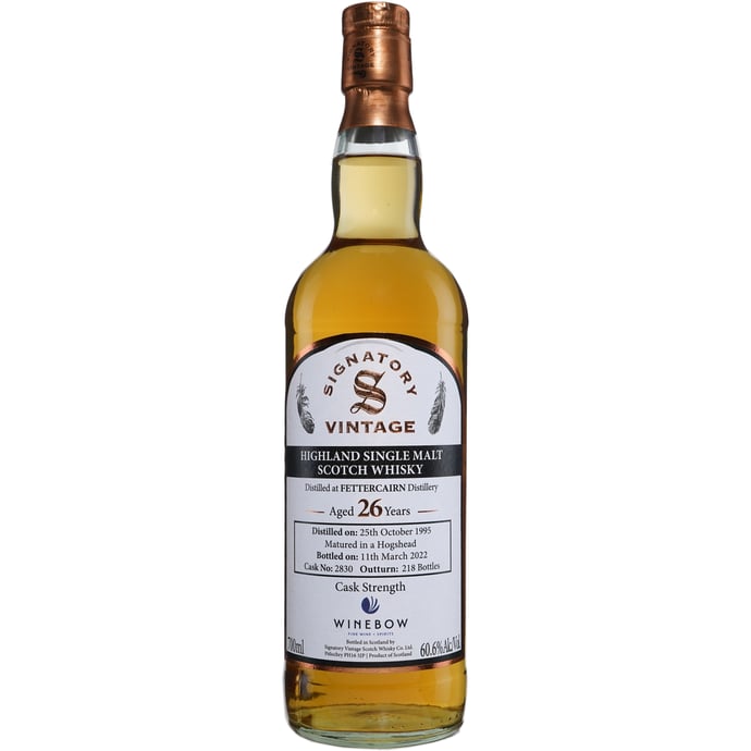 Signatory Fettercairn 26 year old Cask Strength Hogshead # 2830 Winebow Selection 1995