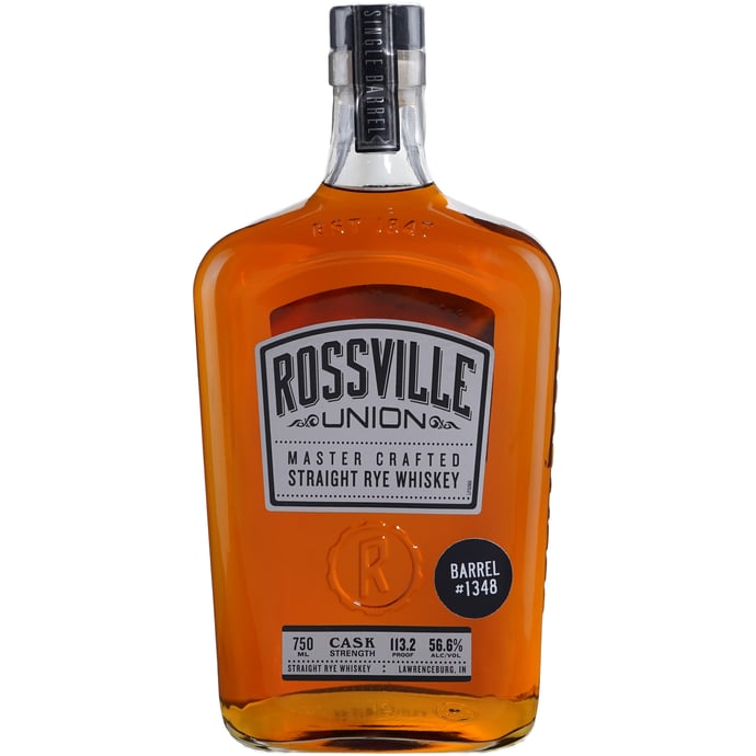 Rossville Union Barrel Proof Rye Single Barrel # 1348 Binny's Handpicked