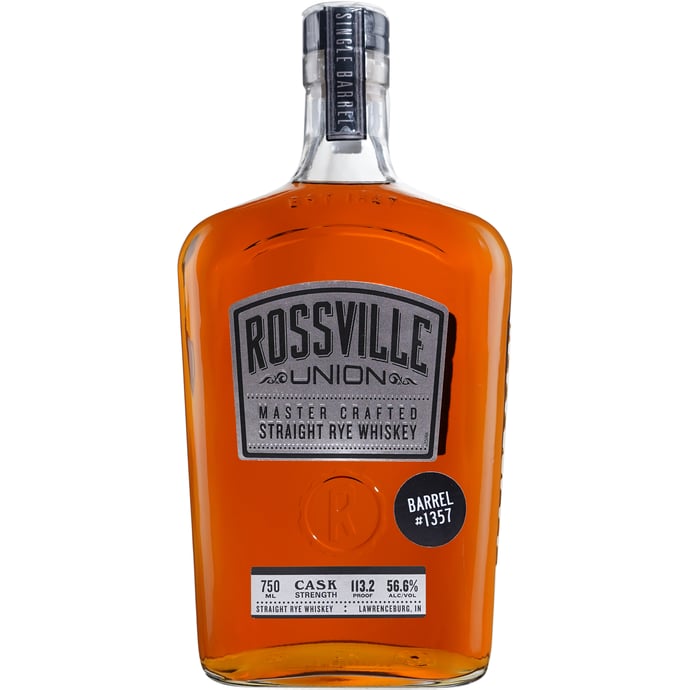 Rossville Union Barrel Proof Rye Single Barrel # 1357 Binny's Handpicked