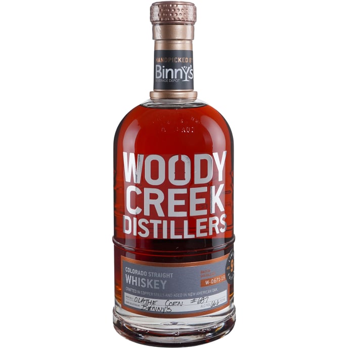 Woody Creek 9 year old 100% Olathe Corn Colorado Whiskey Single Barrel # 687 Binny's Handpicked