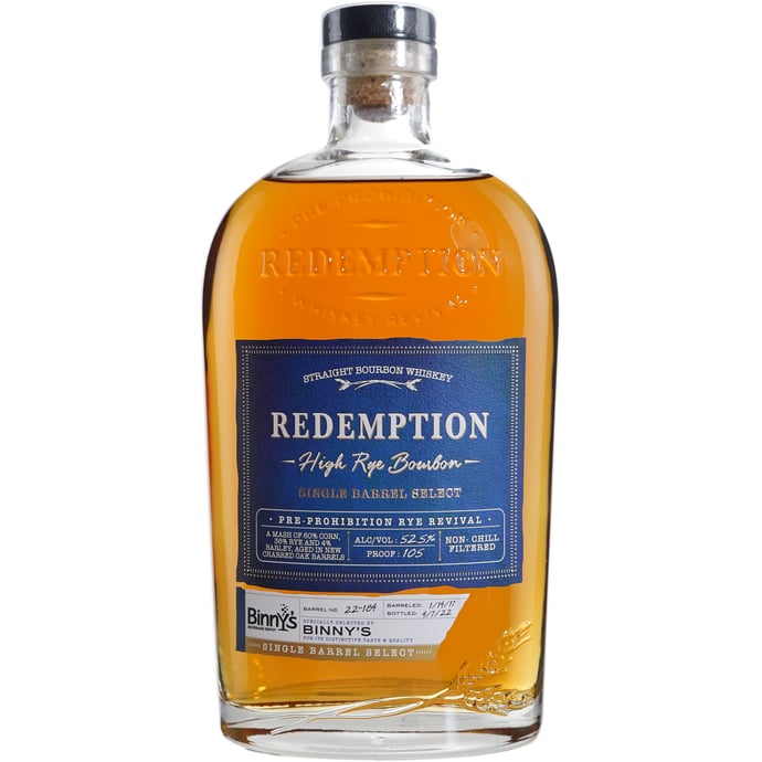 Redemption High Rye Bourbon Binny's Handpicked Barrel #22184