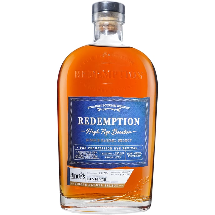 Redemption High Rye Bourbon Binny's Handpicked Barrel #22106
