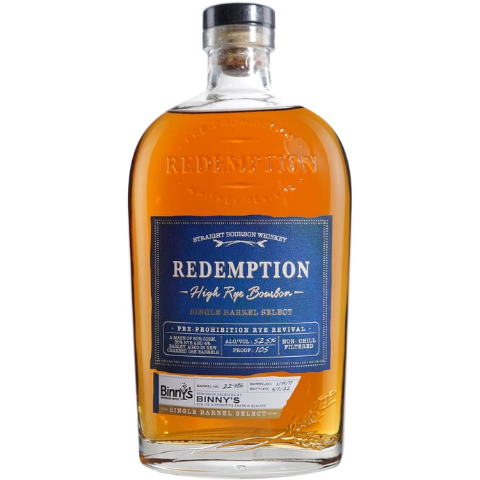 Redemption High Rye Bourbon Binny's Handpicked Barrel #22186