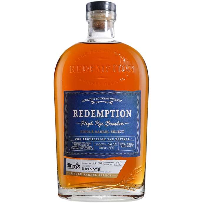 Redemption High Rye Bourbon Binny's Handpicked Barrel #22132