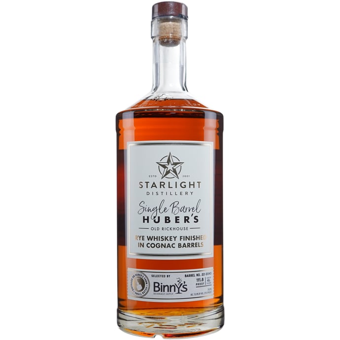 Huber's Starlight Distillery Rye Finished in ex Cognac Barrel # 22-2043 Binny's Handpicked