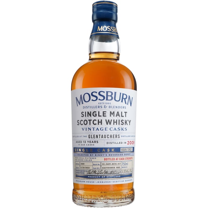 Mossburn Glentauchers 13 year old ex Sauternes Barrel # 417 Binny's Handpicked 2009