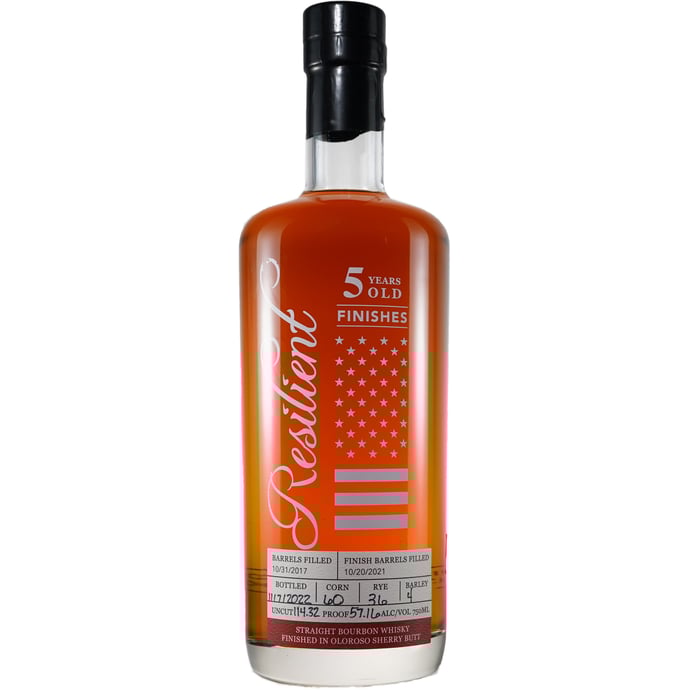 Resilient 5 year old Straight Bourbon 114.32 Proof Finished in ex Sherry Butt
