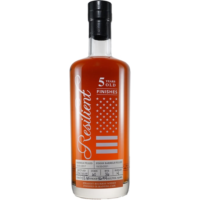 Resilient 5 year old Straight Bourbon 113.85 Proof Finished in ex Madeira Cask