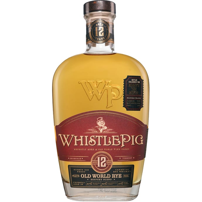 WhistlePig Bespoke 12 year old Rye The Ricker Finished 70% Sauternes/20% Madeira/10% Port Binny's Handpicked