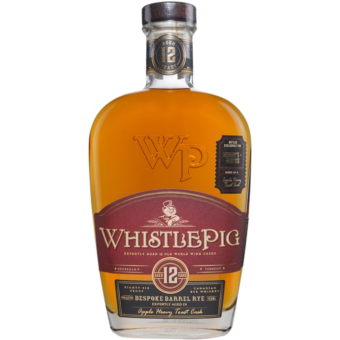 WhistlePig Single Finish 12 year old Rye Bricks Finished in Heavy Toast "Apple" Profile Cask Binny's Handpicked