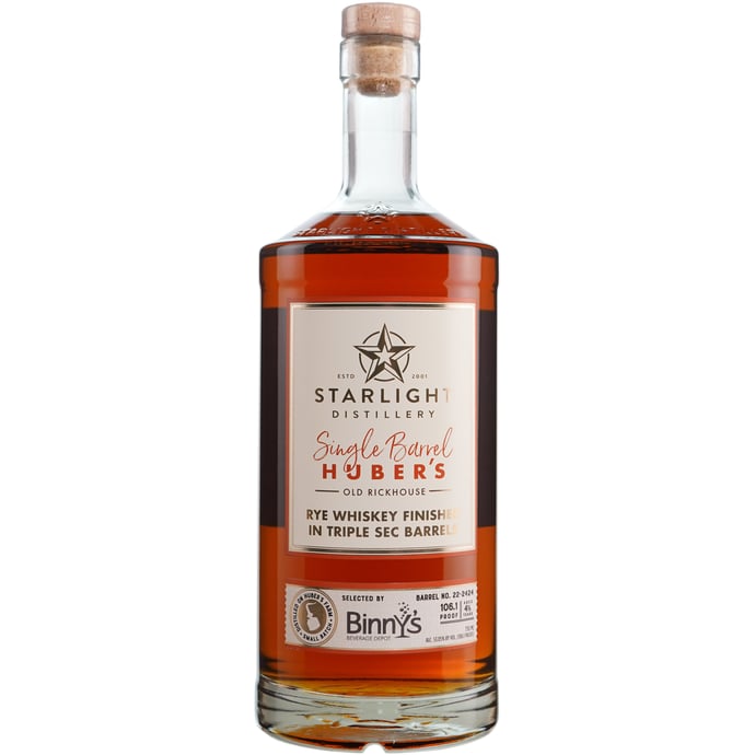 Huber's Starlight Distillery Rye Finished in ex Triple Sec Barrel # 22-2424 Binny's Handpicked