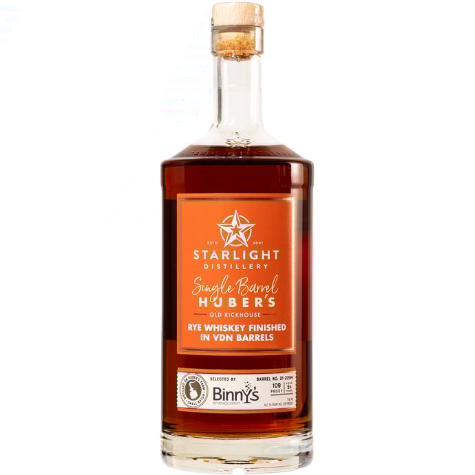 Huber's Starlight Distillery Rye Finished in Vino de Naranja Wine Cask # 21-2294 Binny's Handpicked