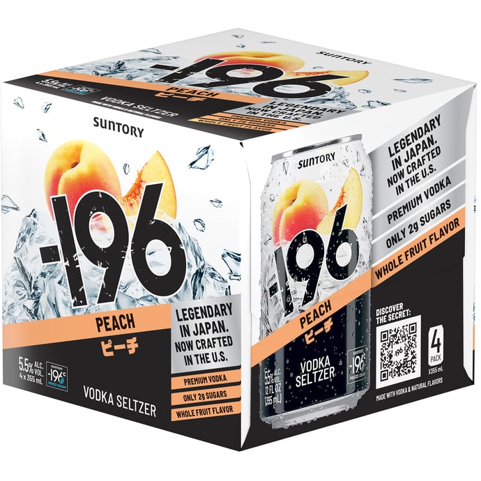 Minus 196 Peach Vodka and Soda 4 Pack Cans