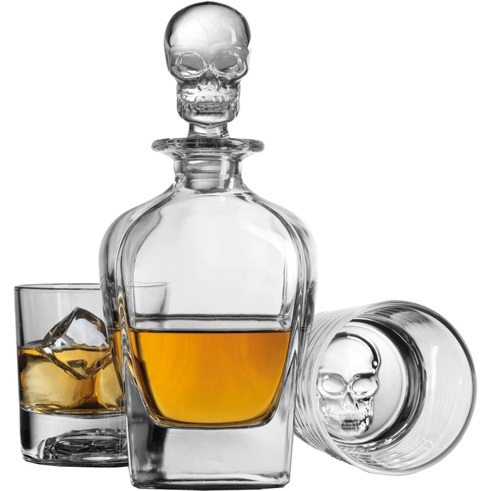 Godinger Skull Decanter and DOF Set