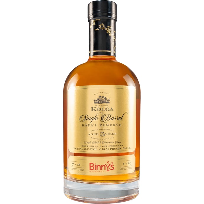Koloa Kaua'i Reserve 5 year old Single Barrel # 182 Binny's Handpicked Barrel Strength Hawaiian Rum