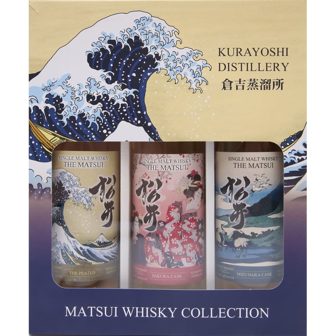 The Matsui Whisky Gift Pack 3 x 200ml Sakura Cask Mizunara Cask and Peated from Kurayoshi Distillery