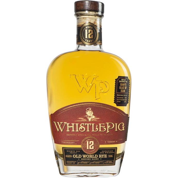 WhistlePig Old World Bespoke 12 year old Rye Beast of Dean Finished 50% Sauternes/40% Madeira/10% Port Binny's Handpicked