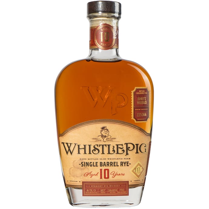 WhistlePig 10 year old Rye Single Barrel # 225344 Waddles Binny's Handpicked