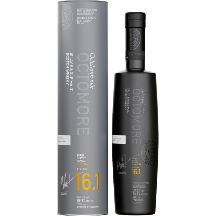 Octomore 16.1 5 year old Aged in ex Bourbon Barrel Made With Scottish Concerto Barley 101.4 PPM