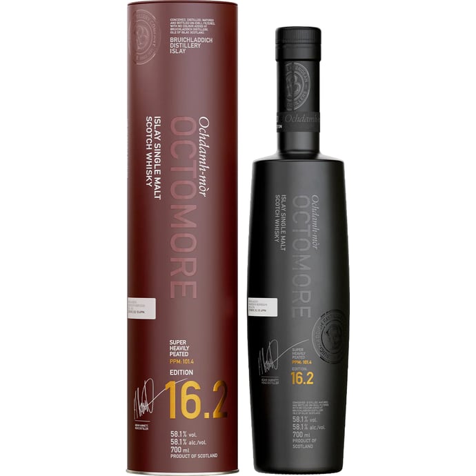 Octomore 16.2 5 year old Aged in European Oak Casks Finished in Madeira & Moscatel Casks 101.4 PPM