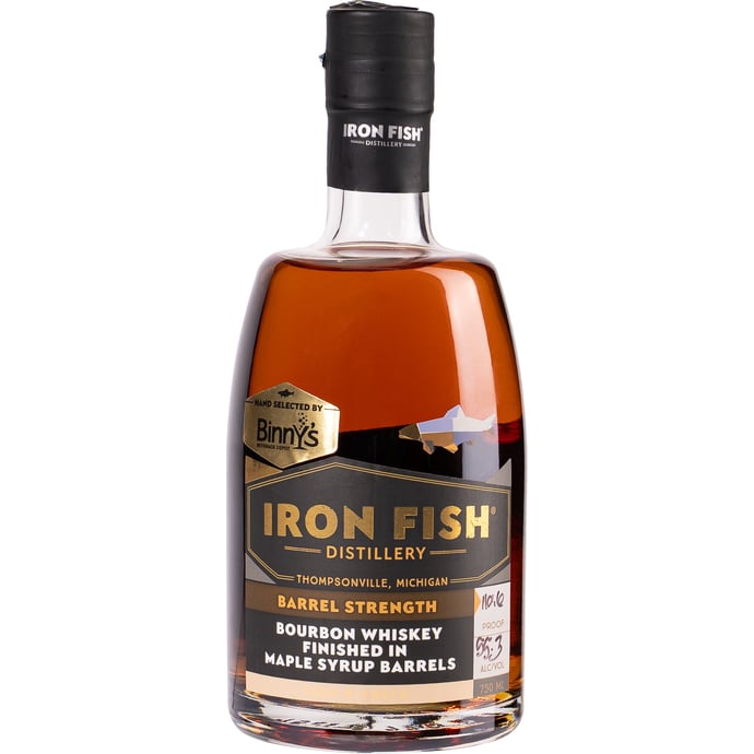 Iron Fish Distilling Barrel Strength Straight Bourbon Finished in Maple Syrup Barrel Binny's Handpicked