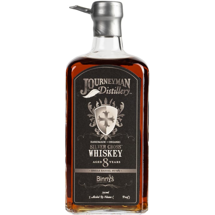 Journeyman Distillery Silver Cross 8 year old Four Grain Whiskey Distilled Open Plates Single Barrel # 171582 Binny's Handpicked