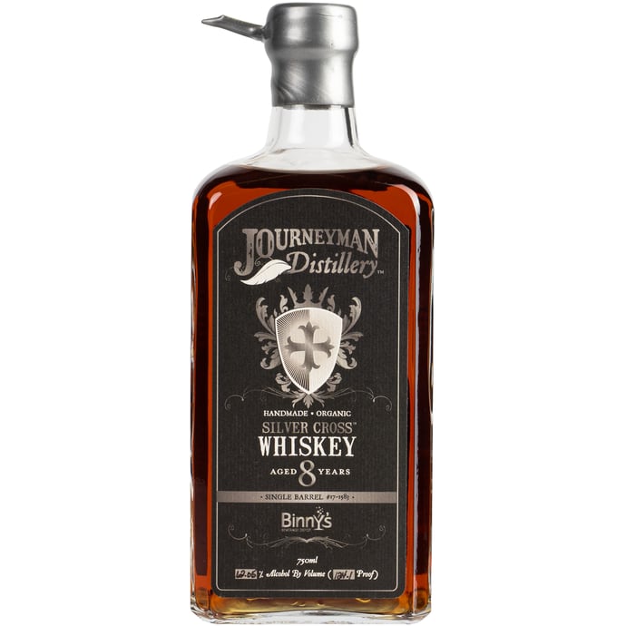 Journeyman Distillery Silver Cross 8 year old Four Grain Whiskey Distilled Open Plates Single Barrel # 171583 Binny's Handpicked