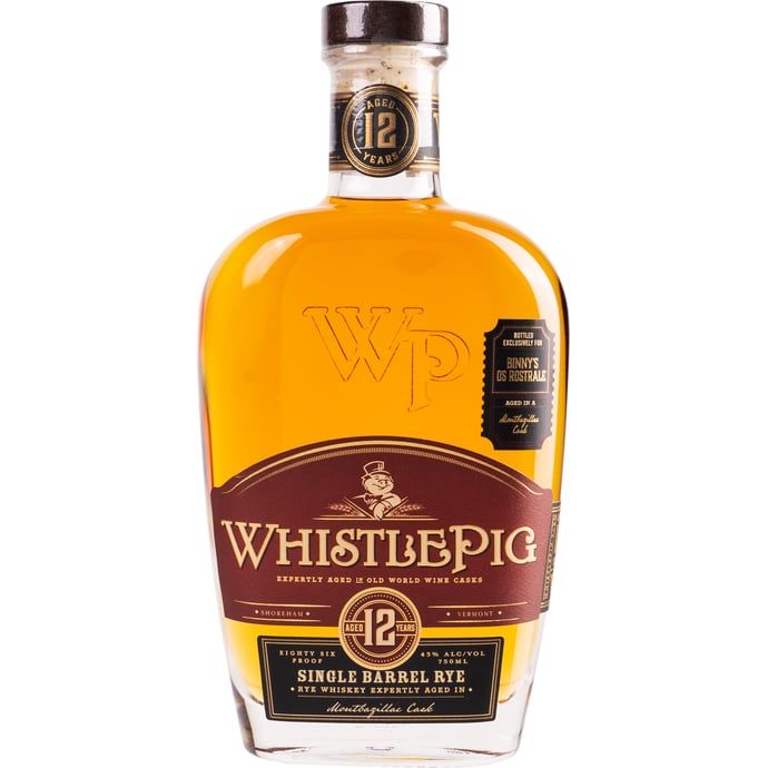 WhistlePig Single Finish Bespoke 12 year old Rye Os Rostrale Finished in ex Monbazillac Binny's Handpicked