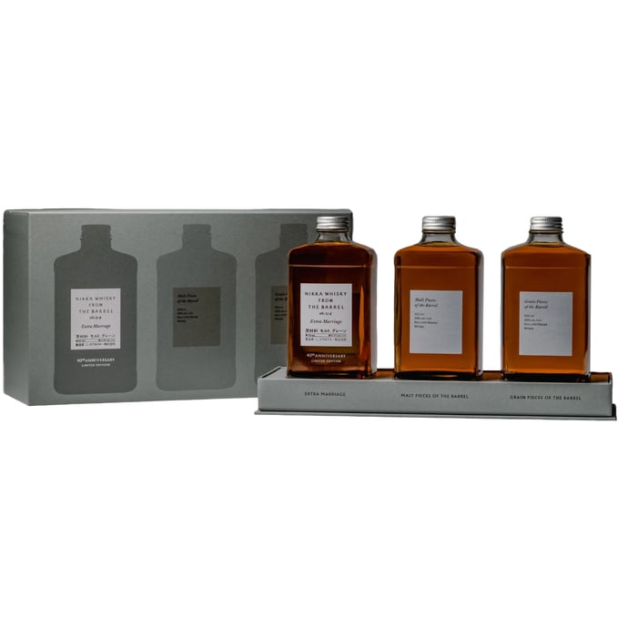 Nikka Whisky From the Barrel 3 x 500ml Gift Set Including Malt Pieces of the Barrel Grain Pieces of the Barrel and Extra Marriage of Casks