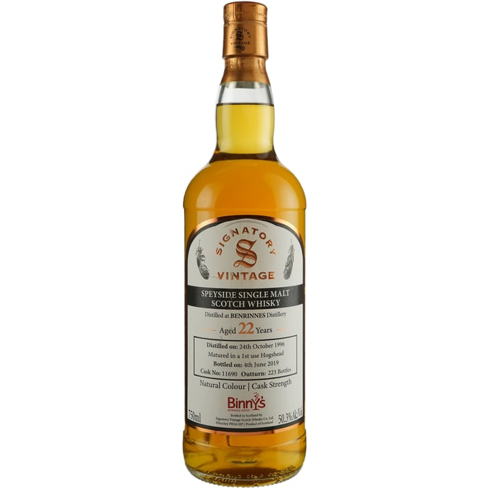 Signatory Benrinnes 22 year old First Fill Hogshead # 11690 Binny's Handpicked 1996