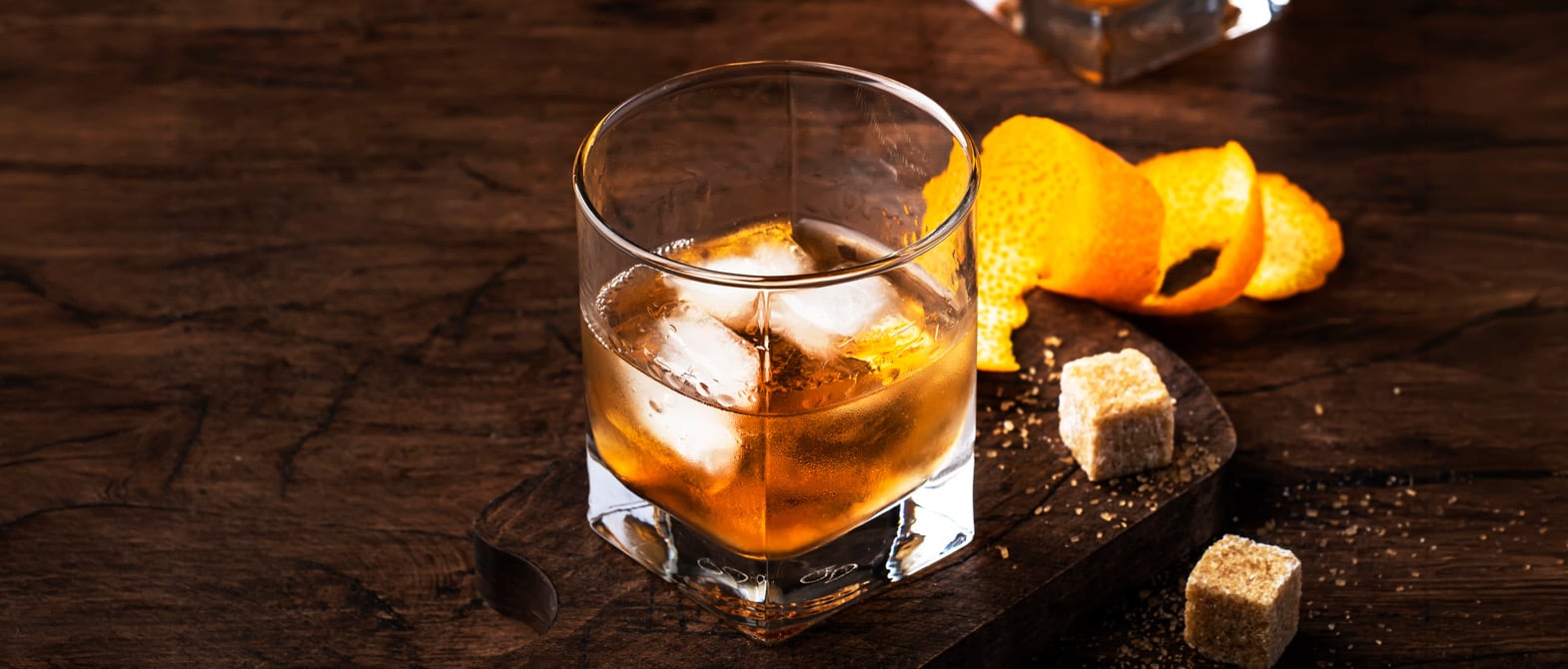 Craft-made Old Fashioned Bourbon whiskey cocktail