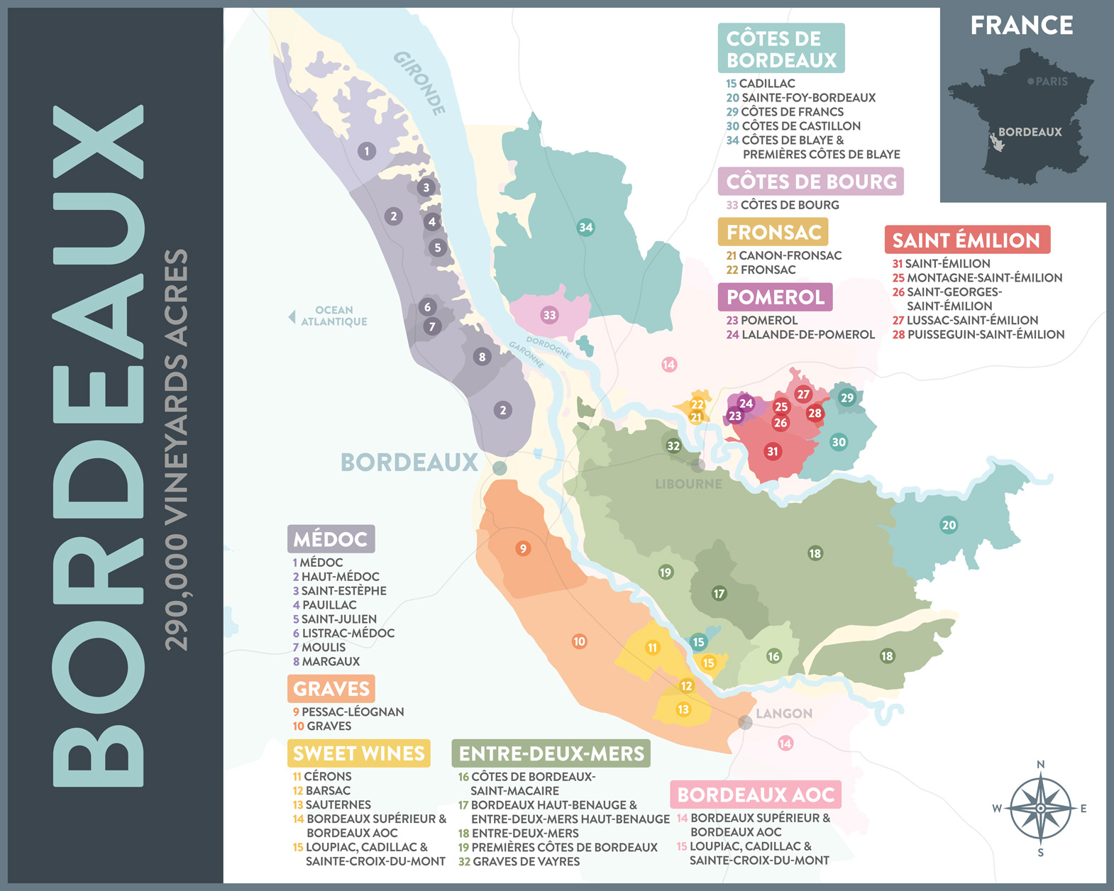 Bordeaux Wine Region Growing Map
