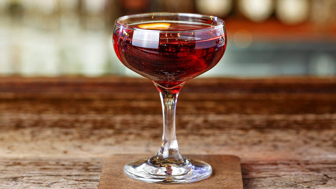 Manhattan Bourbon Whiskey Cocktail in Coupe Glass