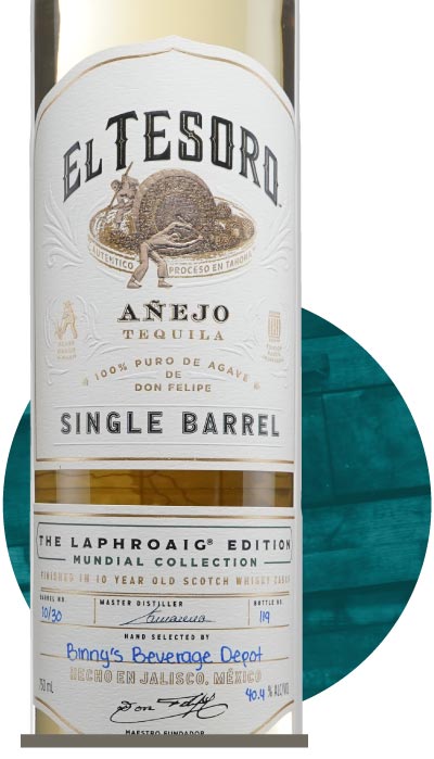 El Tesoro Anejo Single ex Laphroaig Barrel # 10 Binny's Handpicked