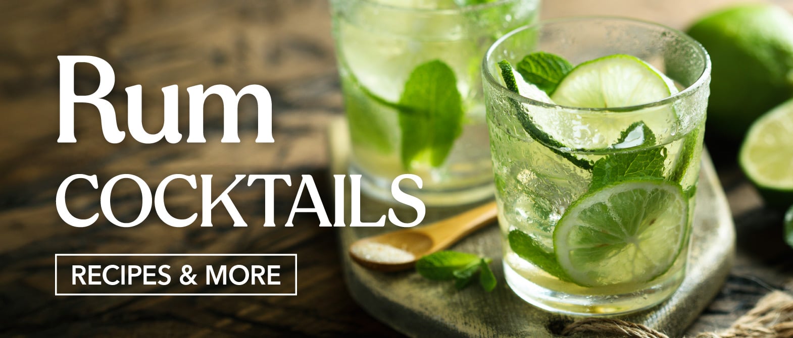 Two Refreshing Rum Mojito Cocktails with Lime and Mint