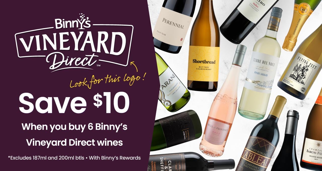 Buy 6, Save $10 on Binny's Vineyard Direct Wines