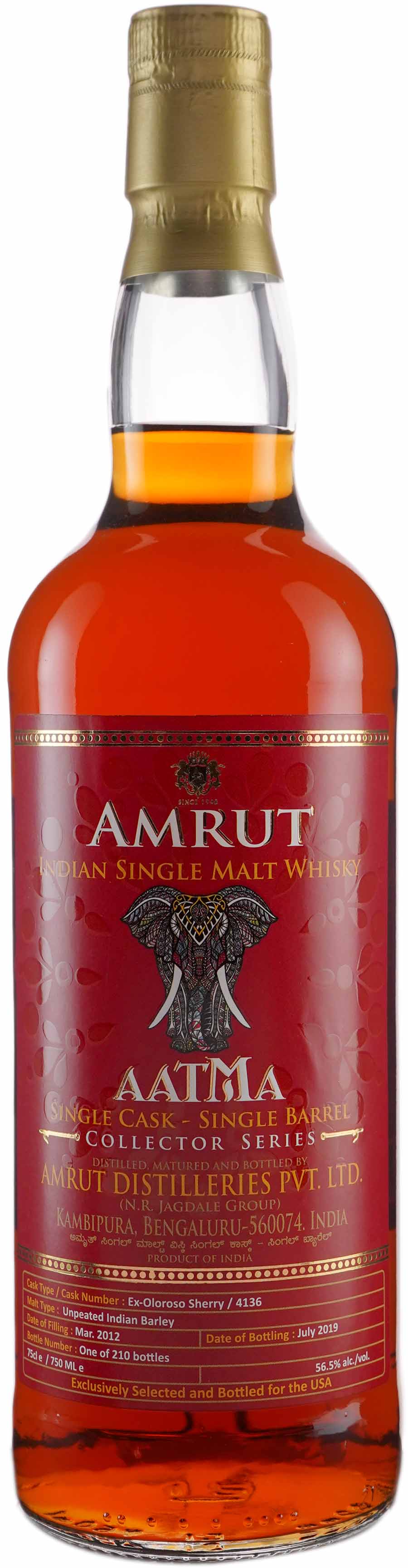 Amrut Aatma # 2 7 year old Indian Single Malt from Oloroso Sherry Butt