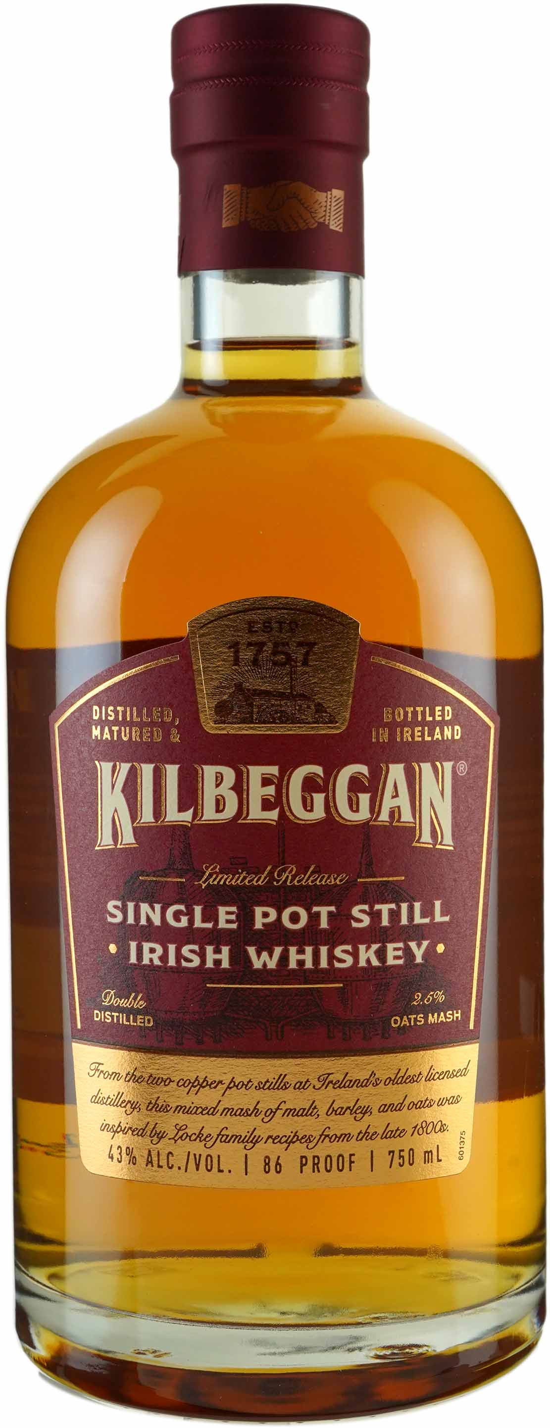 Kilbeggan Single Pot Still Irish Whiskey