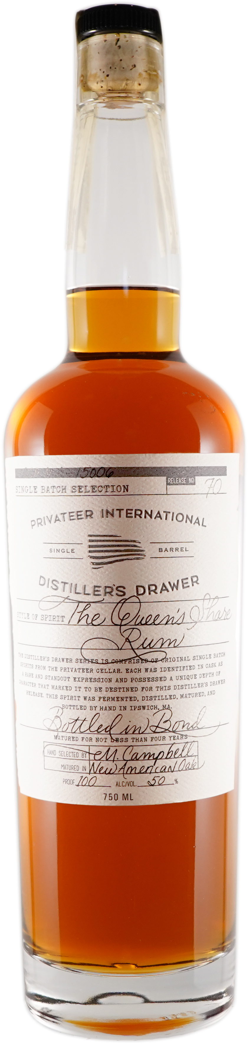 Privateer Distiller's Drawer # 70 The Queen's Share Rum Bottled in Bond