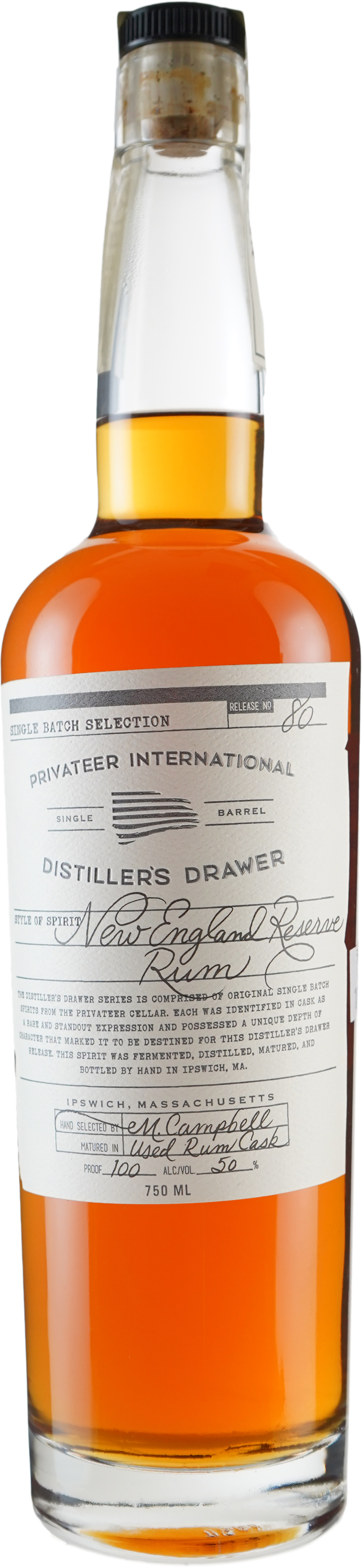 Privateer Distiller's Drawer # 80 New England Reserve Rum Bottled in Bond