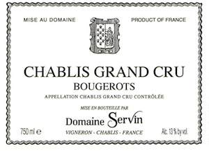 Domaine Servin Chablis Bougerots Grand Cru 2018