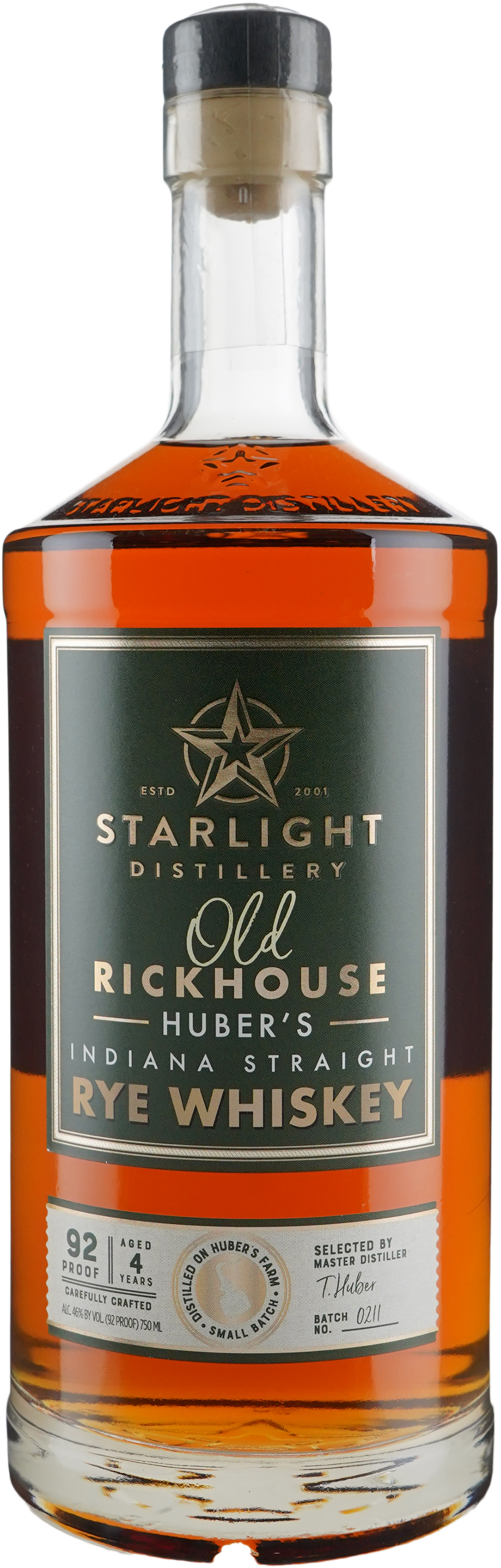 Huber's Starlight Distillery Old Rickhouse Indiana Straight Rye Whiskey
