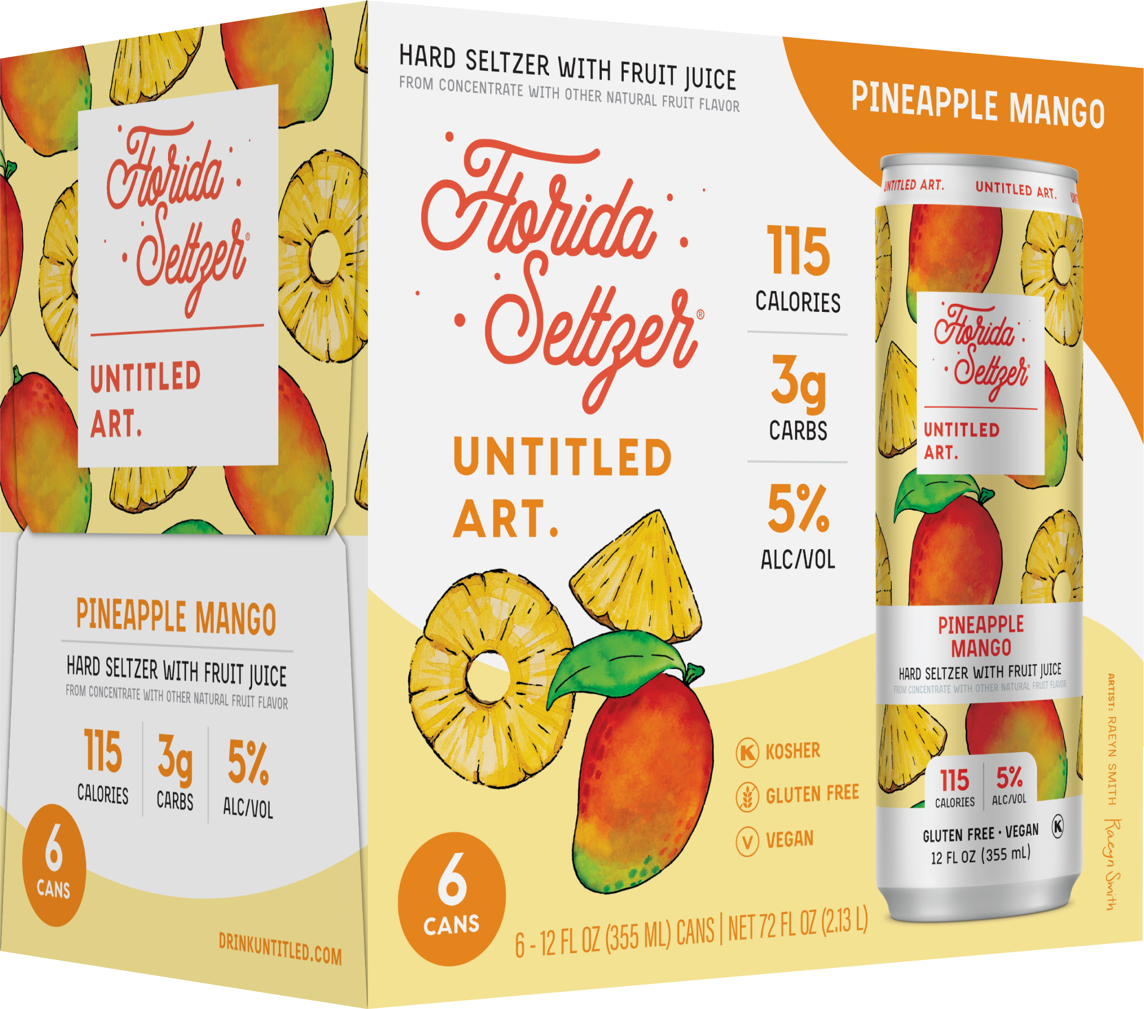 untitled art florida seltzer pineapple and mango 6 pack of 12 oz can untitled art florida seltzer