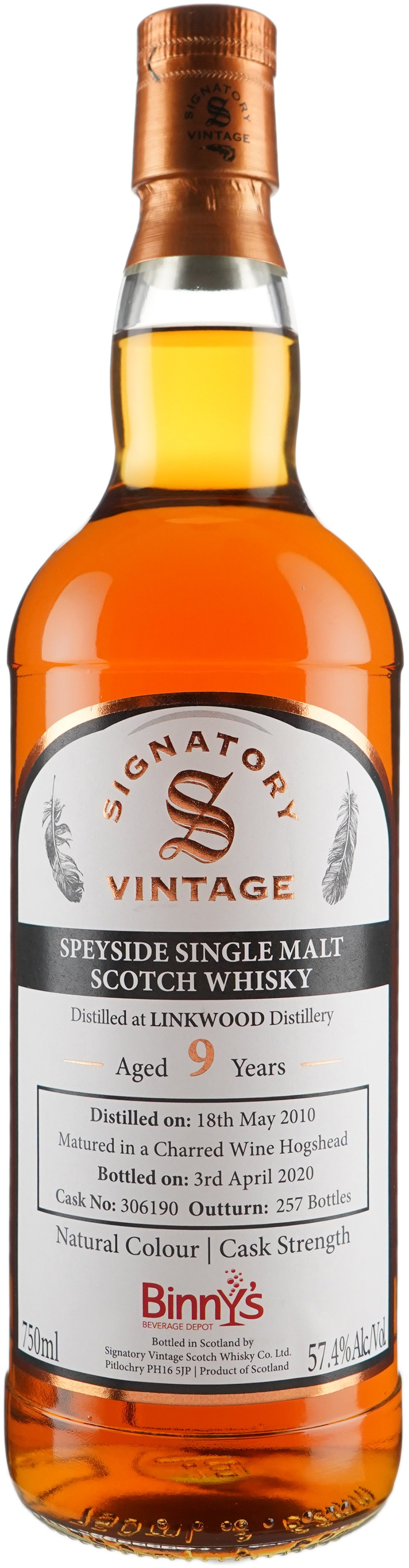 Signatory Linkwood 9 year old Charred Wine Hogshead # 306190 Binny's Handpicked 2010