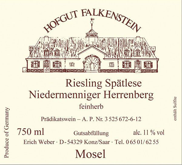 Hofgut Falkenstein Neidermenninger Herrenberg Riesling Spatlese Feinherb 2019